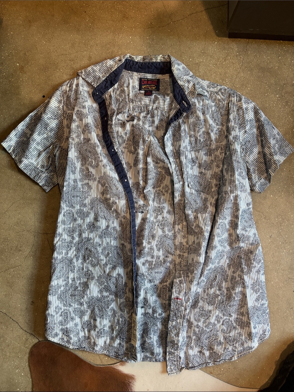 Daniel Cremieux Short-Sleeve Button-Down in Blue and White paisley Pattern